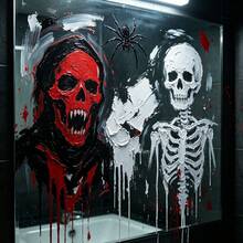 Large Capacity Oil-Based Paint Set, Includes White, Black, Red Colors (Free Brushes), Suitable For Adults; Applicable For Halloween Special Effects, Cosplay, Party Costumes, Scene Decoration, Mirror And Window Decoration - Painted Set - View 2