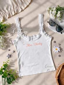 Personalized Embroidered Lace Tank Top, Custom Embroidery Modal Tank Bridal Shower Gift, Engagement Gift Bachelorette Party, New Mrs. Tank - Multicolor - View 6