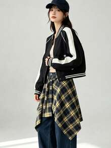 New Plaid High Waist Skirt With Decorative Drawstring Design, Unisex, Adjustable Tie, Ruffle Hem, Suitable For Home Wear, Autumn/Winter - Multicolor - View 10