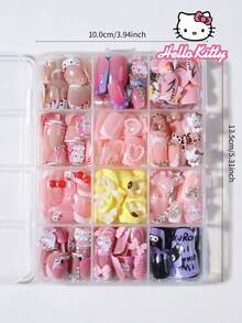 Sanrio Hello Kitty 288片/組（12款混色）短方型 3D 凝膠豹紋法式美甲貼片，附可愛 Hello Kitty、Kuromi、Pompompurin、星星、愛心、蝴蝶、蝴蝶結、珍珠與水鑽裝飾，完美貼合假指甲組 - 彩色 - 查看 5
