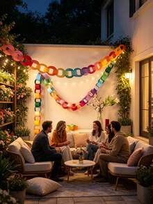 Rainbow Chain Set: DIY Party Decoration, Double-Sided Rainbow Color Chain, Suitable For Kindergarten Banners, Classroom Decoration, Perfect For Baby Shower, Birthday Party Rainbow Chain Decoration - Multicolor - View 5