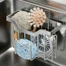 1‑Pack No Drill Kitchen Sink Storage Holder, Rust‑Proof Stainless Steel Sponge Brush Organiser, Multi‑Purpose Wall Hanging Rack For Cleaning Supplies, Household Kitchen Gadget - Multicolor - View 11