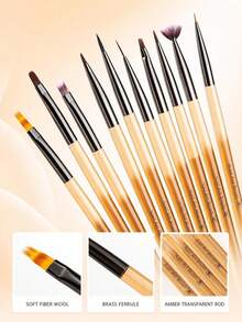 Amber Clear Handle Nail Art Brush Set Professional UV Gel Painting Liner Gradients Brushes Acrylic Manicure Tool With Caps - Ginger - View 5