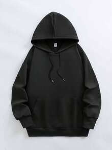 Women's Black Loose Sweatshirt, Cute Print, Drawstring Design, Regular Long Sleeve, Medium Stretch Knit Pullover, Suitable For Autumn Streetwear, Comfortable And Slimming, Versatile For Daily Wear And Outings, Vintage Distressed Style, Flattering For All Body Types, Casual Pullover Sweatshirt For All Seasons - Black - View 3