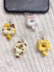 Cute Cat Donut Shaped Phone Dust Plug Pendant, Japanese Style Cute 3D Cartoon Cat Pendant Dust Plug, Cute Resin Animal Decorative Phone Interface Accessory, Portable Decorative Phone Accessory, Suitable For Universal Smartphones, Sweet Style Bag Charm Gift, Suitable For Girls - Multicolor - View 2