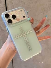 Premium Mint Green Cross Design Phone Case Compatible With Apple 17 Pro Max, 16, 15, Girly Style - Multicolor - View 4