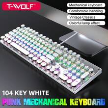 T-WOLF Keyboard Mekanik Blue Switch Gaming RGB Backlit Punk Round Keycaps Metal Panel 104 Tombol - View 12