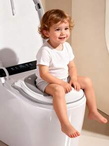 1pc Grey Cartoon Bear Crown Toilet Seat Cover, Suction Cup Fixed, Unisex, Suitable For Toilet Training - Light Grey - View 9