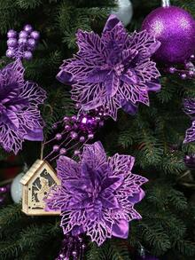 1/10/20/30pcs Shiny Gold Christmas Flower Decor Clips, DIY Holiday & Seasonal Decorations, Suitable For Weddings, Christmas Trees And Parties, Easy To Install, Durable - Purple - View 6