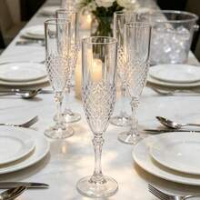 1/2/4/12pcs Vintage Embossed Champagne Goblets, 3D Diamond Pattern Carved Design, Elegant Slender Stem, Suitable For Parties, Weddings, Gatherings, Banquets, Afternoon Tea, Atmospheric Home Entertaining Ritual Ware - View 4