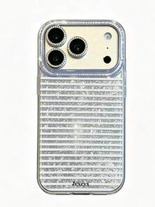 Vintage Water Ripple Brown & Blue Plaid Phone Case, Compatible With Apple 17 11 12 13 14 15 16 Pro Max Plus, Autumn/Winter Glossy Protective Shell - White Stripes - View 4