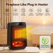 Hailicare Desktop Space Heater, PTC Ceramic Fast Heating, 2-Speed Fan, 4-Timer Settings, 2-Mode Ambient Light, Portable Fireplace Atmosphere Heater For RV, Home, Office, Christmas Gift - US A Type Plug(110-127V) - View 3
