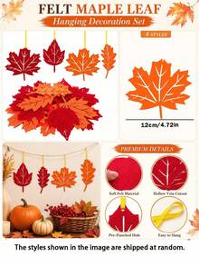 24 Stück Herbstbaum Dekoration Hängende Ornamente, Thanksgiving Filz Hängende Dekoration, Halloween Thanksgiving Thema Heim Party Innen Außen Dekorative Anhänger (Herbst, helle Farben) - mehrfarbig - Übersicht 4
