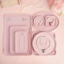 1pc Pink Soft Anti-Scratch Velvet Jewelry Storage Display Tray, Multi-Size Nesting Stackable Jewelry Display Tray, Suitable For Rings, Necklaces, Bracelets, Earrings, Studs, Bangles, Jewelry Store Display, Vanity Storage, Live Stream Display - Pink - View 3