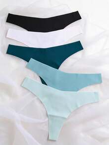 Mystèrelle 5pcs/Set Women Comfy Seamless Thong Panties, Low Waist, Sexy - Multicolor - View 8