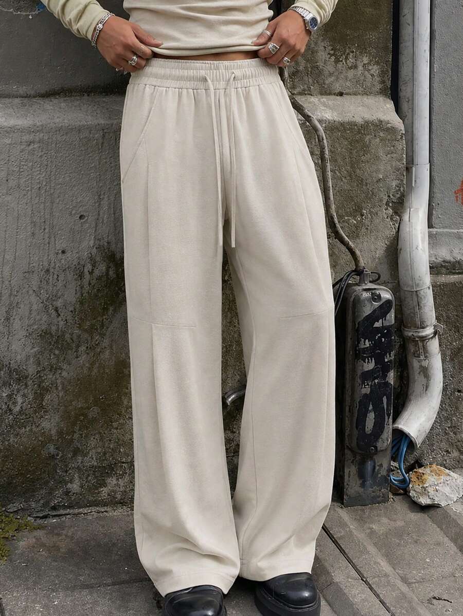 Men's Autumn Straight Leg Trousers With Drawstring Casual Work Pants Versatile Office Daily Elastic Waist Men Clothes Daily Street Sports - Apricot - View 1