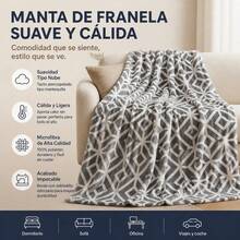 Grey And White Geometric Flannel Blanket, Soft Lightweight Microfiber Throw For Bed, Sofa And Travel, Available In 130x160cm, 160x220cm And 220x240cm - Grey - View 1