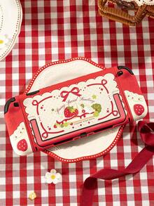 GeekShare 1pc Cute Cream Strawberry Pattern Detachable Soft Silicone Protective Case, Compatible With Switch 2, Lightweight Anti-Drop Game Console Protective Cover, Includes 2 Joystick Caps - View 3