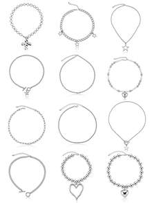 Xiacheng Y2K Silver Layered Necklace Set For Women,Gothic Punk Fashion Costume Adjustable Jewelry Large Hollow Heart Star Cross Beaded Necklace - Multicolor - View 9
