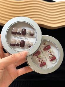1PC/3PCS Exquisite Round Press On Nail Storage Display Box With Clear Window And Metal Iron Case, For Salon, Handmade Nails, Gift Packaging, And Travel - Silver - View 2