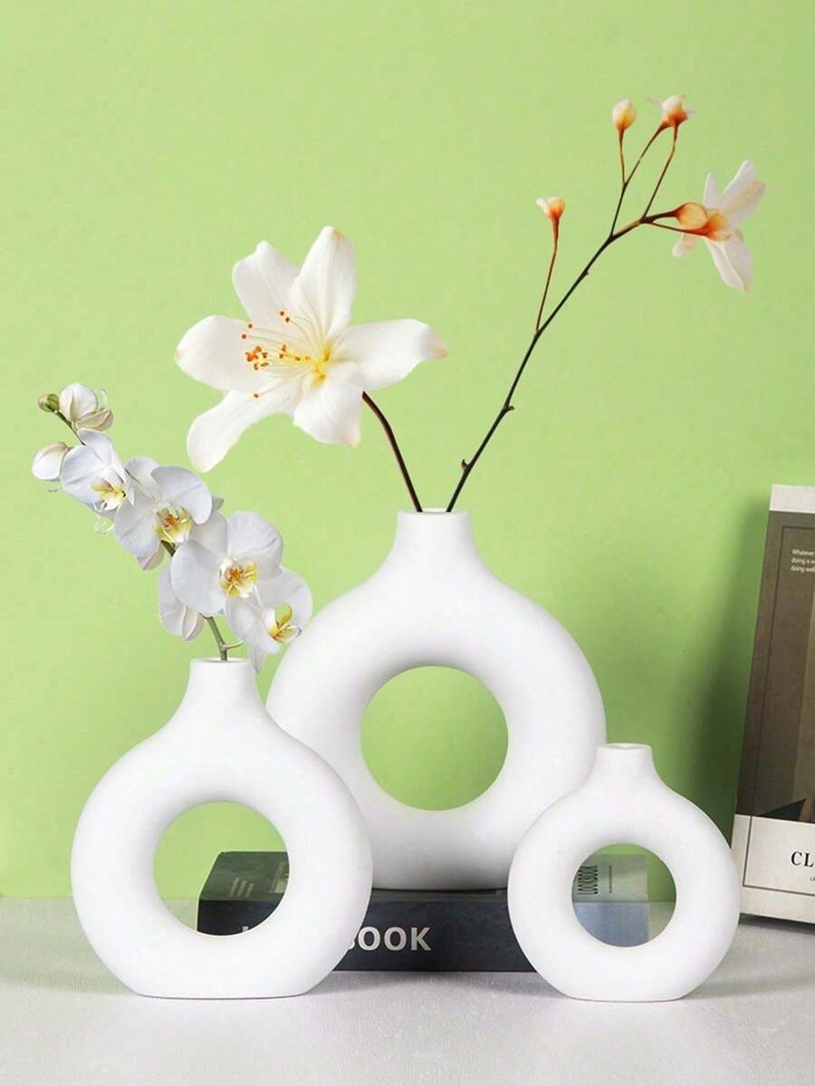 3/2/1pc White Vase Modern Home Decor Round Matte Reed Vase Minimalist Nordic Bohemian Style Wedding Dining Table Party Living Room Office Bedroom - Multicolor - View 1