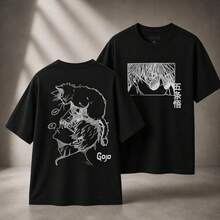 Five Cats Animation T Shirt| Japanese Street Style Manga T Shirt - 黑色 - 查看 1