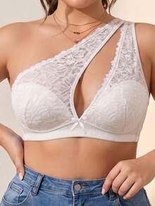 1 buah Lingerie Kasual Nyaman Bernapas dengan Tali Miring untuk Wanita Ukuran Plus Tanpa Kawat - Putih - View 6