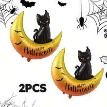 2pcs Black Cat & Moon Balloon Set, Suitable For Halloween Party Decoration, Holiday Gathering Decor, Halloween Costume Props, Children's Surprise Gifts And Other Festive Occasions - View 7