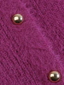 NiceArt Women's Vintage Fluffy Knit Cardigan Sweater, Long Sleeve Front Button Elegant Knit Jacket, Autumn Outfit, Daily Office, Halloween - Burgundy - View 5