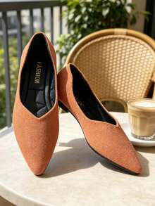 Elegant Women's Flats | Orange V-Shaped Flats - Orange - View 7