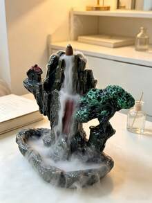 1pc Mountain Rock Landscape Backflow Incense Burner Waterfall Smoke Fountain Resin Bonsai Tree House Decor With White Beads, Suitable For Tea Room, 2026 Aromatherapy Zen Meditation Decorative Gift, Tea Cup Mist Effect - 1PC - View 8