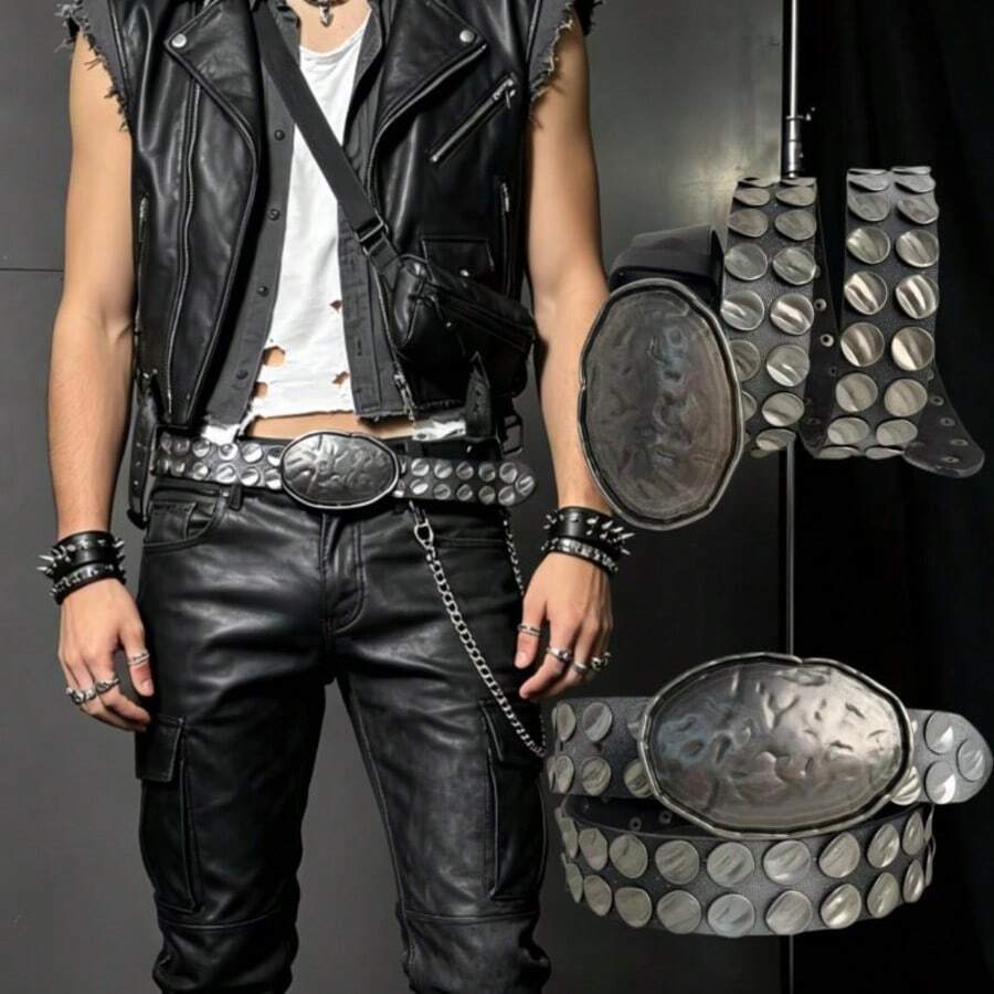 Cross-Border Bestseller Heavy-Duty Asymmetrical Gradient Color Belt Men's Street Subculture Personalized Niche Punk Style Belt - Multicolor - View 1