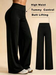 Women's High Waist Wide Leg Yoga Pants Tummy Control Butt Lifting Flare Leggings Soft Stretch Workout Pants Casual Athleisure Autumn Outfits - 黑色 - 查看 10