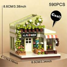 Street Scene Store Building Block Set, 4 Decoration Styles: Coffee Shop, Flower Shop And Bubble Tea Shop Architectural Models; DIY Building Block Toy; Exquisite Desktop Home Decor; Stress Relief Puzzle Gift For Adult Women - Multicolor - View 5