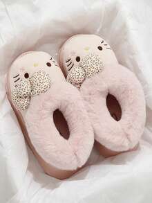 Women's Hello Kitty Winter Bow Thick Sole Slippers, Cute Thermal Lined Warm Lightweight Slip-On Closed Toe Slippers - Pink - View 6