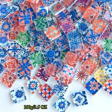 100/200g Translucent Mandala Pattern Glass Mosaic Tiles, Mixed Random Assorted Patterns Vintage Style Mosaic Glass Pieces, Suitable For Handmade Coasters, Jewelry Pendant Making, Pool Wall, Countertop Inlay Decoration And Landscaping - TM-2 - View 8