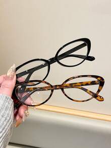 1 Pair Women's Leopard Print Cat Eye PC Frame Full Rim Rivet Fashionable Non-Prescription Glasses - Clear - View 13