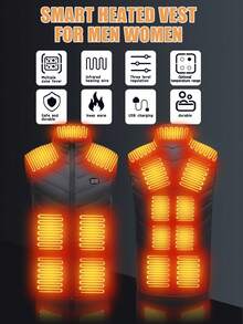 Men's Warm Vest Winter Outdoor Fleece High Neck Vest, Dual Switch 15 Heating Areas (Without Power Supply) - Black - View 3