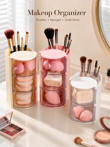 2/1pc Rotating Makeup Storage Box With Lid, Multi-Layer Flip Cover Cosmetic Storage Container, Dust-Proof Makeup Brush Holder, Portable Transparent Makeup Display Box, Suitable For Makeup Sponge, Lipsticks, Skincare Products, Desktop Vanity Makeup Organizer,Room Decor,Travel Essential - Multicolor - View 6