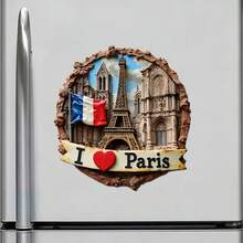 巴黎聖母院與三色旗 I Love Paris 緞帶磁鐵，每一道拱門與條紋都訴說著虔誠故事，適用於家中所有金屬表面的紀念品 - C - 查看 3