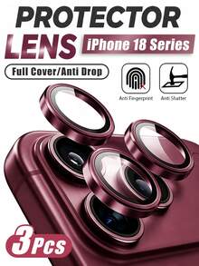3pcs [2026 New] 9H Tempered Glass Camera Lens Protector, Compatible With IPhone 18 Pro Max/18 Pro, CD Texture, Anti-Scratch, High Definition Transparent, Metal Ring Decoration, Bubble-Free And Easy Installation, Suitable For Phone Case (Burgundy) - Burgundy - View 1