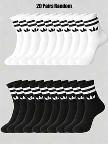 5/10/20 Pairs Toddler Double Striped Geometric Pattern Soft Breathable Mid-Calf Sports Socks,Back To School,Baby Essentials,Halloween,Baby Essential - Multicolor - View 7