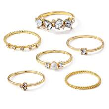 European And American Hot-Selling Rhinestone & Pearl French Luxury Multi-Joint Ring Set, 6pcs/Set, Wholesale - French Luxury Multi-joint Ring Set 6-piece Ring Set - View 2