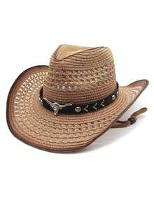 Men's Western-Style Straw Cowboy Hat, Outdoor UV-Protective Sun Hat, Breathable Woven Summer Hat - Multicolor - View 10