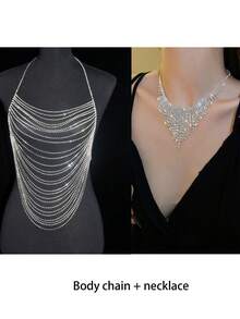 1pc Multi-Layer Horizontal Fringe Shiny Body Chain Bra, Sexy Accessory, Perfect For Bikini, Ideal For Beach Vacation Summer - Silver - View 14
