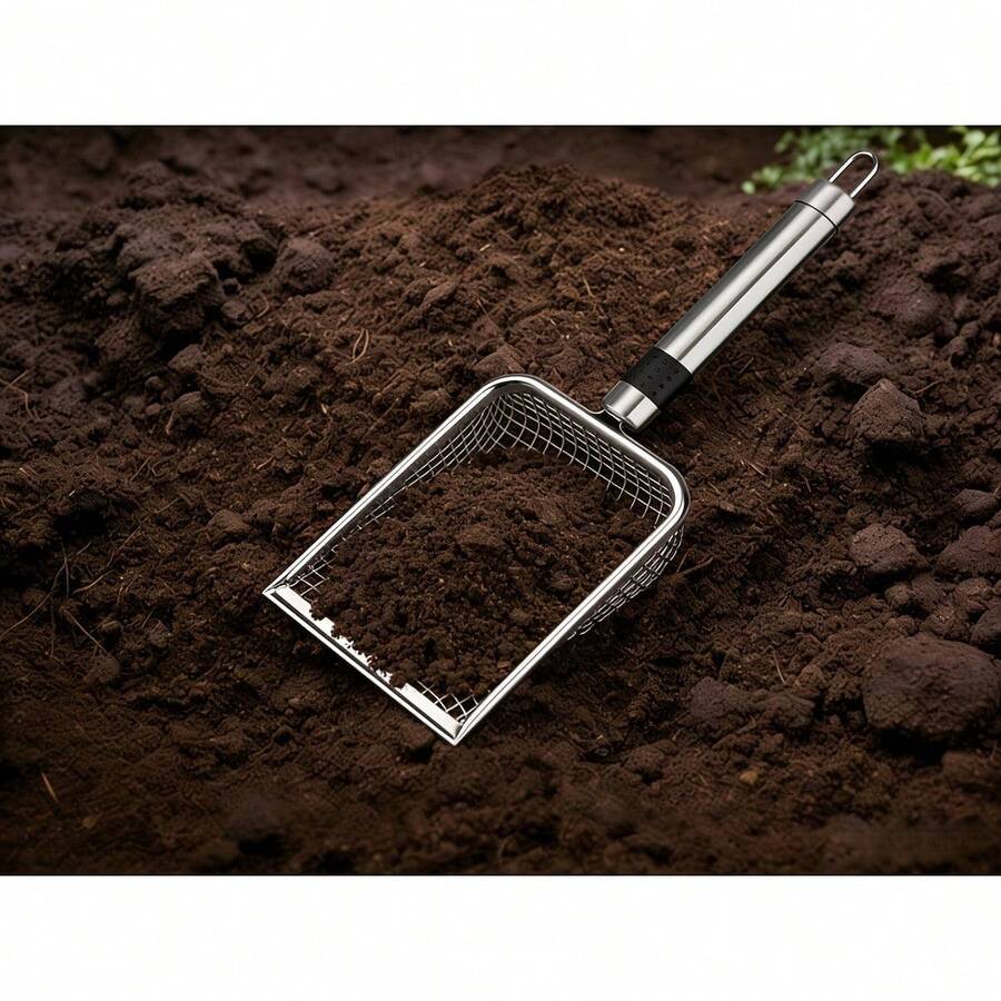 1pc Garden Soil Sieve, Stainless Steel Sand And Compost Sifter With Handle, Suitable For Sifting Stones, Applicable For Yard, Lawn And Garden