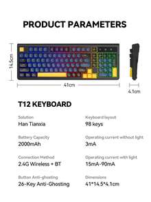 T-WOLF Keyboard Bluetooth Nirkabel Dual-Mode, Keyboard Gaming Backlit Isi Ulang, 98 Tombol, Tutup Tombol Warna-Blok Senyap yang Dapat Disesuaikan - View 11