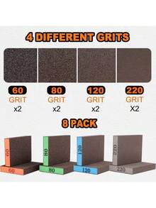8 Buah Spons Amplas, Blok Amplas yang Dapat Dicuci & Digunakan Kembali untuk Dinding Kering, Kayu, Logam, dan Furnitur – Set Blok Amplas Premium, Ukuran Butiran: 60/80/120/220 - Beraneka warna - View 3