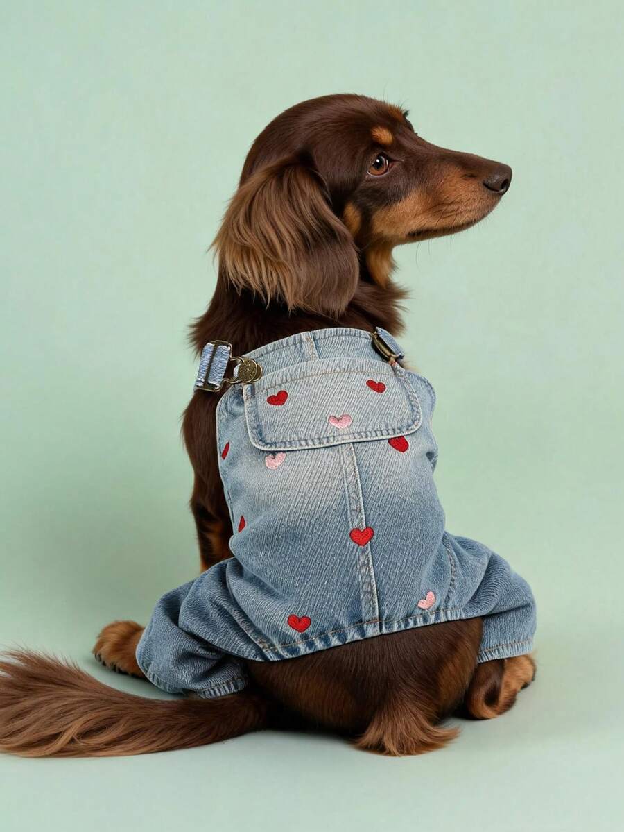 PETCIRCLE 1PC Pet Clothes European And American Style Japanese And Korean Style Dog Cat Small Dog Puppy Happy Puppy Cute Pet Simple Versatile Outdoor Casual Full Heart Overalls - Multicolor - View 1
