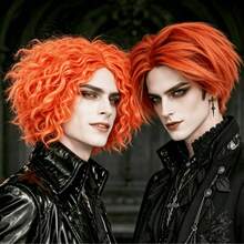 Bright Orange Synthetic Anime Cosplay Wig, Voluminous Curly And Spiky Straight Short Wig - Perfect For Gothic Looks, Themed Parties, Holiday Costumes, And Unisex Cosplay Wigs. - Dirty Orange - View 2